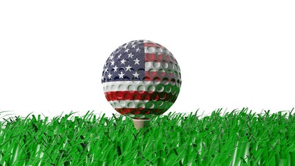 Sticker - 3D rendering of golf ball with USA  flag on grass, isolated on white background.