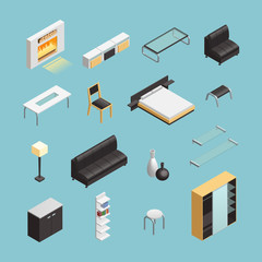 Wall Mural - Home Interior Objects Isometric Icons Set 