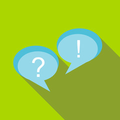 Wall Mural - Speech bubbles with question and exclamation marks icon in flat style on a green background