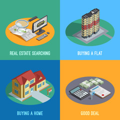 Real Estate 4 Isometric Icons Square