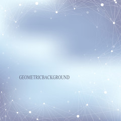 Poster - Graphic background molecule and communication. Social network information. Connected line with dots. Big data composition. Perspective visualization. Vector illustration.