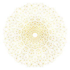 Poster - Golden round mandala ornament. Connected line with dots. Science, medicine and technology design. Vector illustration.