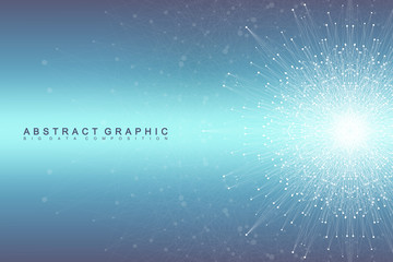 Poster - Geometric background molecule and communication. Social network information. Connected line with dots. Big data composition. Perspective visualization, radial graphics. Vector illustration