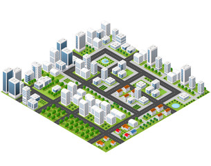 Wall Mural - Great 3D metropolis of skyscrapers, houses, gardens and streets in a three-dimensional isometric view