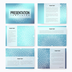 Poster - Set of vector templates for multipurpose presentation slides. Brochure, Leaflet, flyer, cover, magazine or annual report. Modern business, science, medicine design. Abstract presentation with mandala.