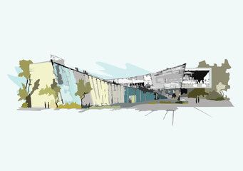 Wall Mural - Vector Architectural sketch of a Modern Building