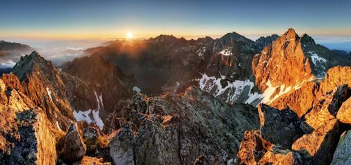 Sticker - Mountain sunset panorama landscape in Tatras, Rysy, Slovakia