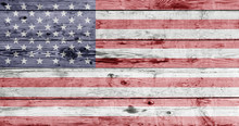 American Flag Painted On Wooden Texture