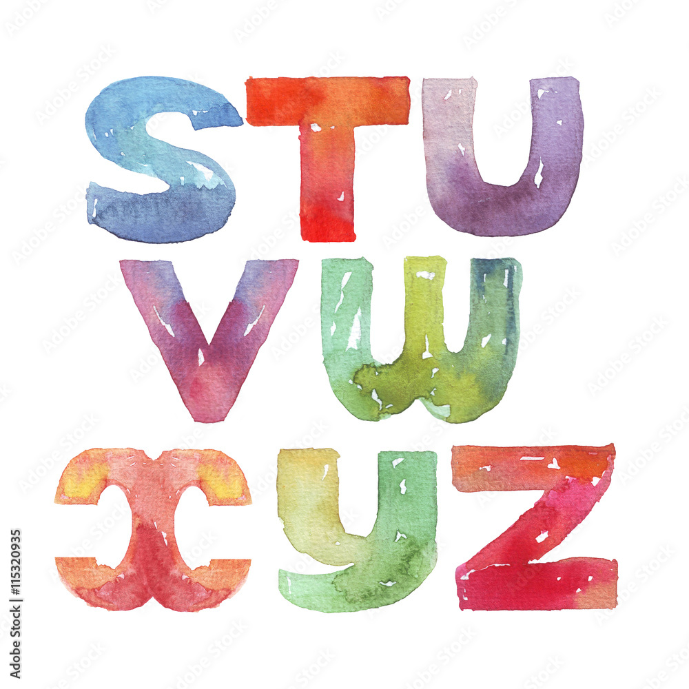 Abc Raster Large raster illustration with watercolor letters sequence from S to Z ...