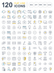 Wall Mural - set vector flat line icons seo and web design
