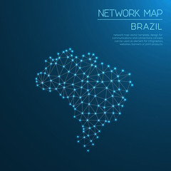 Poster - Brazil network map. Abstract polygonal design illustrating internet connections and telecommunications.