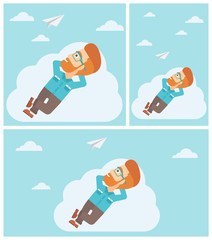 Canvas Print - Businessman lying on cloud vector illustration.