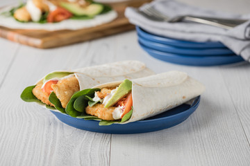 Poster - Fish finger wraps with avocado and tomato