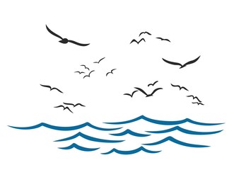 Wall Mural - Sea with seagulls. 