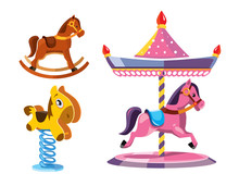 Vector Illustration Set Of Diferent Rocking Litle Horses