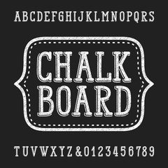Poster - Chalk board hand drawn font. Vector alphabet - type letters and numbers.