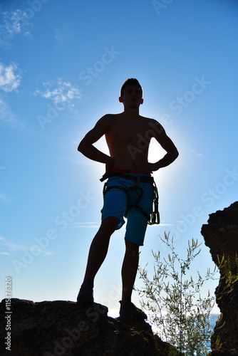 extreme climber on a cliff Fotobehang