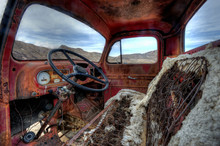 Abandoned Truck Interior In The Desert