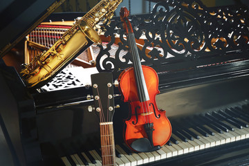 Canvas Print - Musical instruments with piano, close up