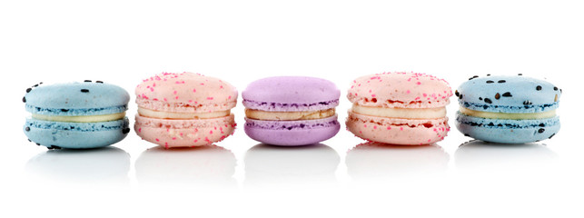 Wall Mural - Tasty macaroons, isolated on white