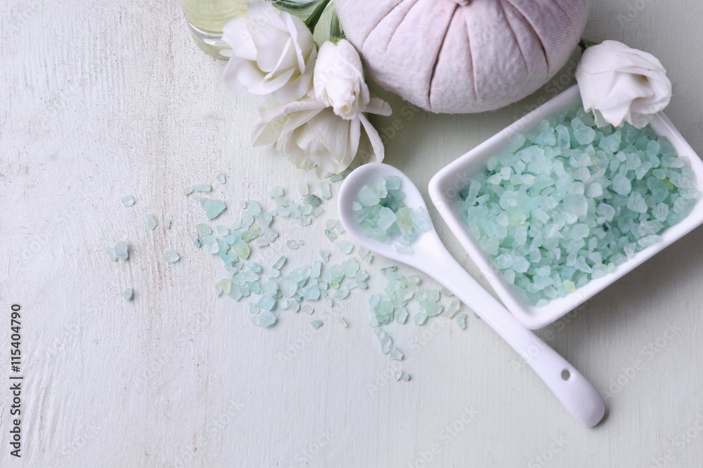 Composition of spa treatment on light background