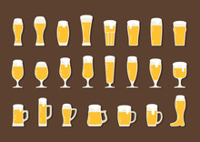 Flat Icon Beer With Foam In Beer Mugs And Glasses