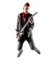 © zamuruev - Wild teen boy with red haired mohawk playing guitar while jumping. Isolated