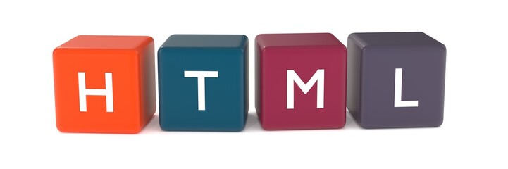 HTML headline from colored cubes on white background. Word HTML for caption or page header 