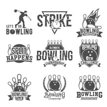 Set Of  Bowling Emblems, Labels, Badges And Designed Elements
