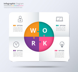 Wall Mural - Diagram and infographic template used sample content. 4 choice infographic diagram, system diagram and presentation. White presentation template for business. vector stock.