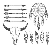 Indian, Hunter, Tribal Objects, Vector Set