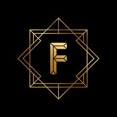 Aufkleber - Letter F gold logo design template. F letter golden outline monogram. Gradient vector illustration.
