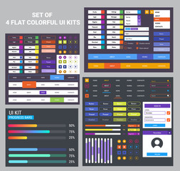 Flat ui kit set of 4 UI KITS. web elements, mobile elements, progress bars.