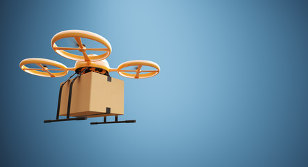 Wall Mural - photo orange color material generic design remote control air drone flying craft box under empty sur