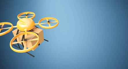 Wall Mural - photo orange color material generic design remote control air drone flying craft box under empty sur