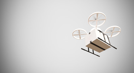 Wall Mural - ambulance generic design remote control air drone flying white box under empty surface.blank light b