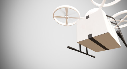 Wall Mural - emergency generic design remote control air drone flying white box under empty surface.blank light b