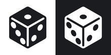 Vector Dice Icon. Two-tone Version On Black And White Background