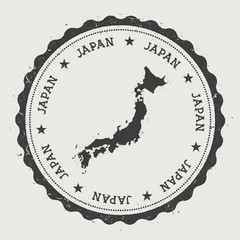 Wall Mural - Japan hipster round rubber stamp with country map. Vintage passport stamp with circular text and stars, vector illustration.