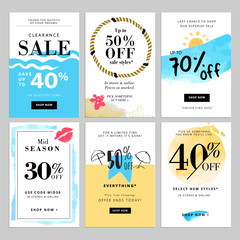 Wall Mural - Set of season sale banner templates. Vector illustrations for website and mobile website banners, posters, email and newsletter designs, ads, coupons, promotional material.