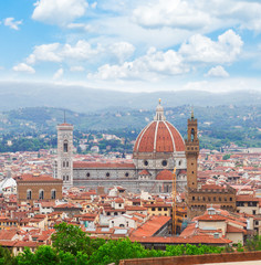 Wall Mural - cityscape with cathedral church Santa Maria del Fiore above city, Florence, Italy