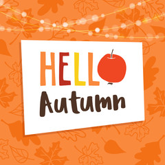 Wall Mural - hello autumn, fall background. greeting card, invitation with maple, beech and oak leaves, apple and