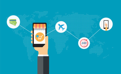 Poster - vector business mobile online shopping and e-commerce concept
