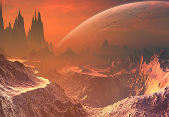 Wall Mural - 3d rendered fantasy alien planet - illustration