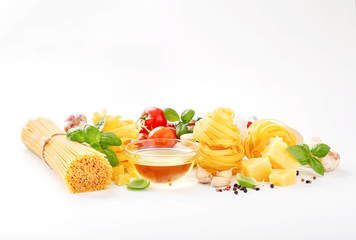 Sticker - Italian spaghetti and fettuccine with ingredients for cooking pa