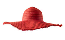 Woman`s Summer Red Straw Hat Isolated On White Background