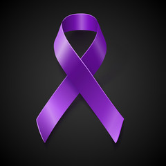 Purple awareness ribbon over black background