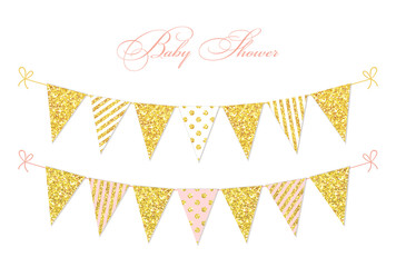 Cute glamour vintage golden glitter bunting flags for your decoration