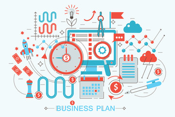Poster - Modern Flat thin Line design Business project plan concept for web banner website, presentation, flyer and poster.