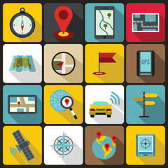 Poster - Navigation icons set in flat ctyle. Location on terrain set collection vector illustration